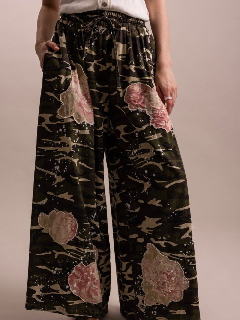 ETA 9/14 - Wide Leg Camo Floral Print Elastic Waist Pants